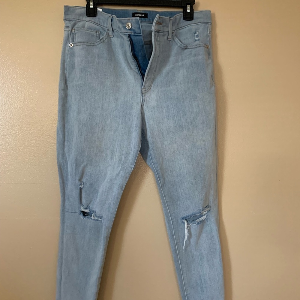 Express Light Blue Ripped Skinny Jeans